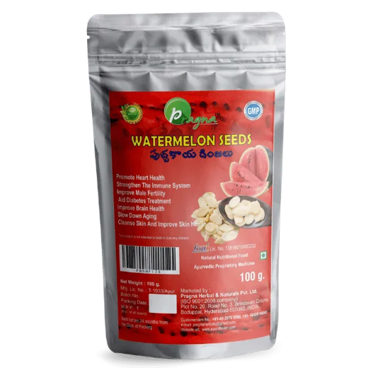 Pragna’s Watermelon seeds improve heart health as they are a rich source of good fats. The benefits of watermelon seeds include regulating your blood sugar levels by improving insulin sensitivity.