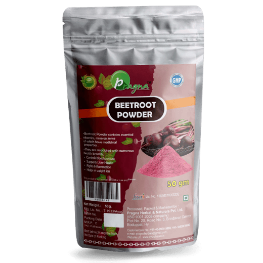 Pragna’s Beetroot Powder is highly nutritious and packed with essential vitamins, minerals, and plant compounds, many of which have medicinal properties. It also contains a high concentration of nitrates, which can help lower your blood pressure levels. This may lead to a reduced risk of heart disease and stroke. Beetroot powder has potent anti-inflammatory properties.