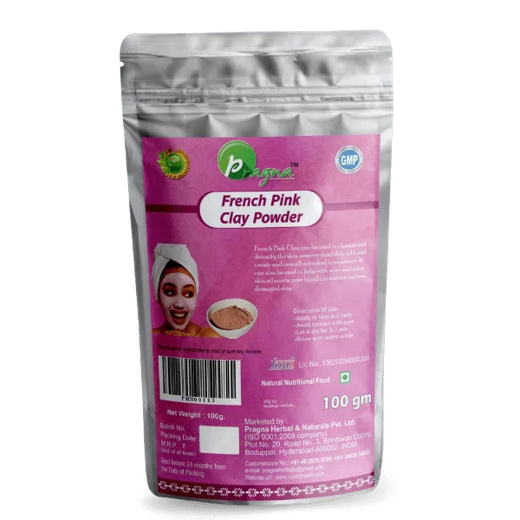 Pragna French Pink Clay powder is 100% pure and natural. It can also be used to treat acne and other skin conditions, as well as poor blood and lymph circulation and UV damage