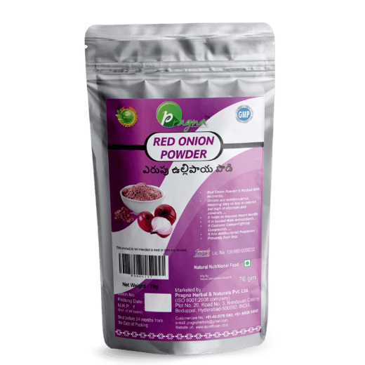 Pragna’s Red Onion Powder is 100% pure and natural. It promotes new hair development by increasing blood circulation in the hair follicles.