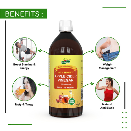 Dr. Patkar's Apple Cider Vinegar With Honey | Unfiltered & Undiluted | Suitable for Weightloss with Improved Immunity | Energy Booster | Anti-viral | Anti-bacterial | Anti-fungal | Weight management (With Mother ) 500ml - Image 3