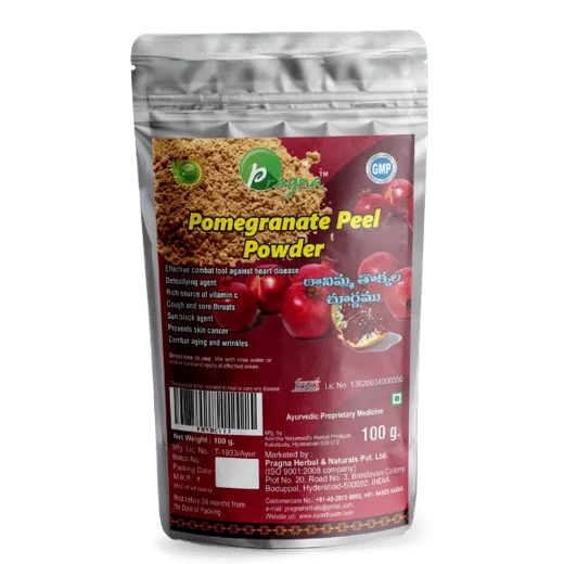 Pragna Pomegranate Peel Powder is 100% pure and natural. Pomegranate peels are high in Vitamin C and are beneficial for skin and hair health, as well as fighting acne, pimples, and rashes. - Image 3