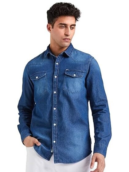 Medusaa Fashion - Symbol Men's Cotton Slim Fit Denim Shirt | Casual | Plain | Full Sleeve | Summer