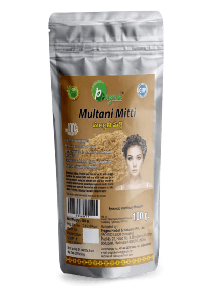 Pragna’s Multani Mitti Powder is 100% pure and natural. It helps in the treatment of acne and pimples. Excess sebum and oil are removed.