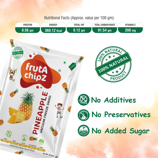 frutA chipZ Dried Pineapple Fruit Chips for Kids and Adults |100% Natural | Healthy Pineapple Fruit Chips |Fruit Slices |Pack of 5|100 Gms|Ready to Eat| - Image 2