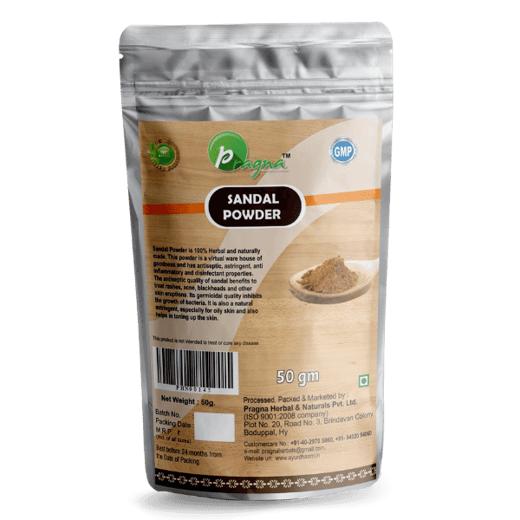 Pragna Sandal Powder is 100% pure and natural. It works as an anti-tanning agent. It can protect your skin from the sting of prickly heat. - Image 3