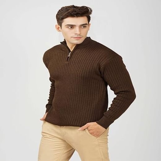 LOQUE Men’s Wool Blend Selection Sweater Half Zip High Neck Pullover Warm Casual Winter Wear for Office and Travel