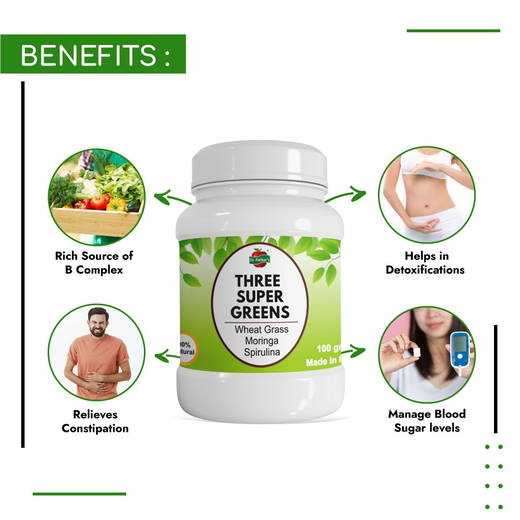 Dr. Patkars Three Super Greens Mixture of Natural Ingredients Spirulina Powder, Moringa Powder, and Wheatgrass Powder 100gm - Image 3