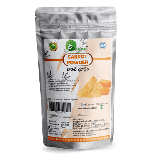 Pragna Carrot powder is 100% pure and natural. Carrot powder has potent antioxidant properties with high content of beta-carotene, Vitamins ( Vitamin A, Vitamin C, VItamin K and Vitamin B6 ) & Minerals (Zinc, Manganese, Magnesium, Potassium and Calcium), helps Protect Cells, Proteins & Enzymes from Environmental Stress. - Image 3