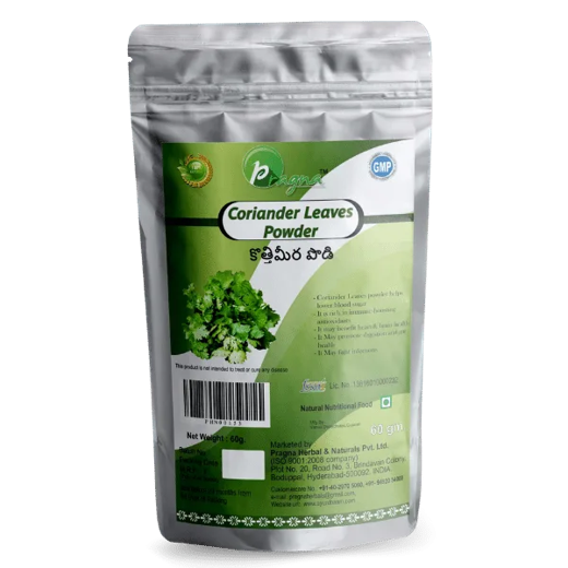 Pragna Coriander leaf powder is 100% pure and natural. FIGHTS INFECTIONS: The antimicrobial compounds in coriander helps fight certain infections and foodborne illnesses.